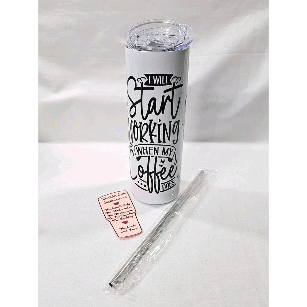 Coffee Work Flowers Skinny 20oz Tumbler With Lid Straw Funny Coffee Cup Mug